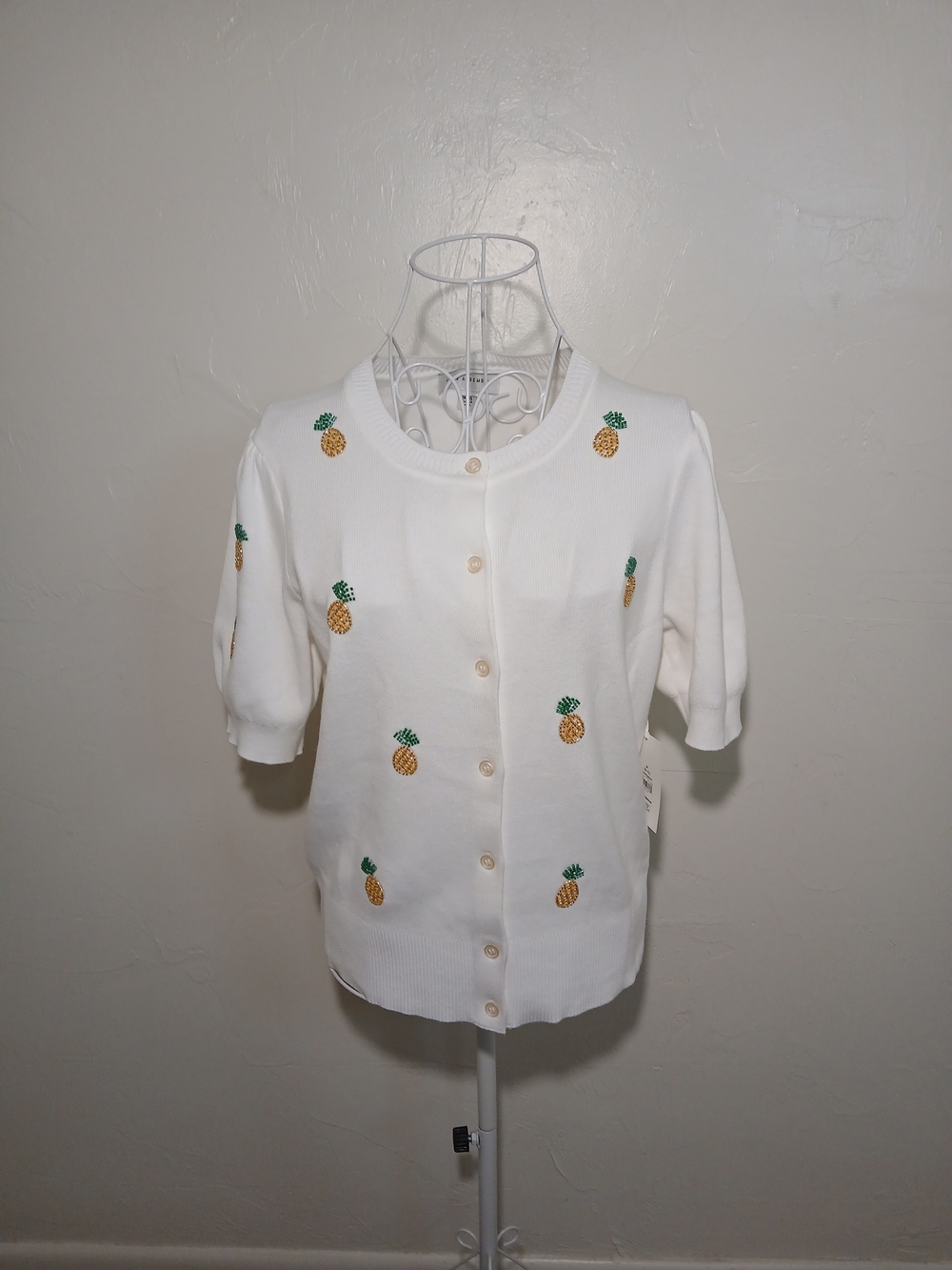 Free Assembly Women's Beaded White Cardigan Sweater Sz. M(8-10)